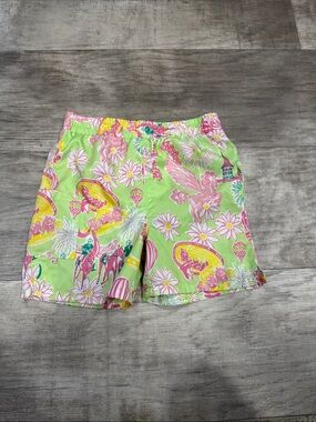 VINTAGE Lilly Pulitzer Lime Green Floral & Pink Graphic Swim Trunks
